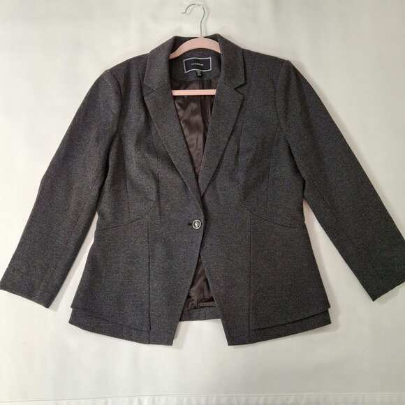 Womans Grey Business Career Suit Peplum Blazer Jacket Sz M Stretch Comfort - Picture 5 of 16